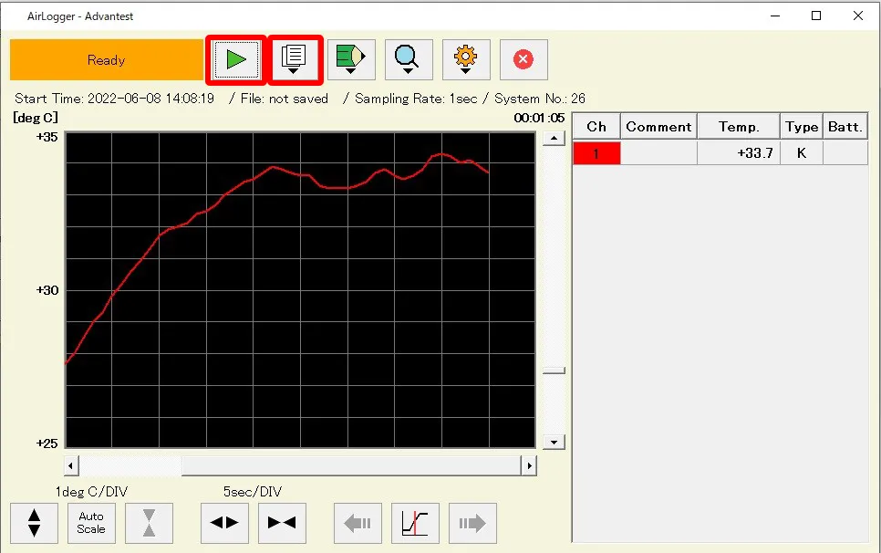 AirLogger WM1000標準ソフト 計測画面