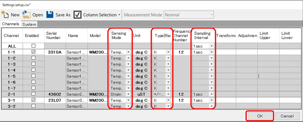 AirLogger WM2000標準ソフト SET UP画面