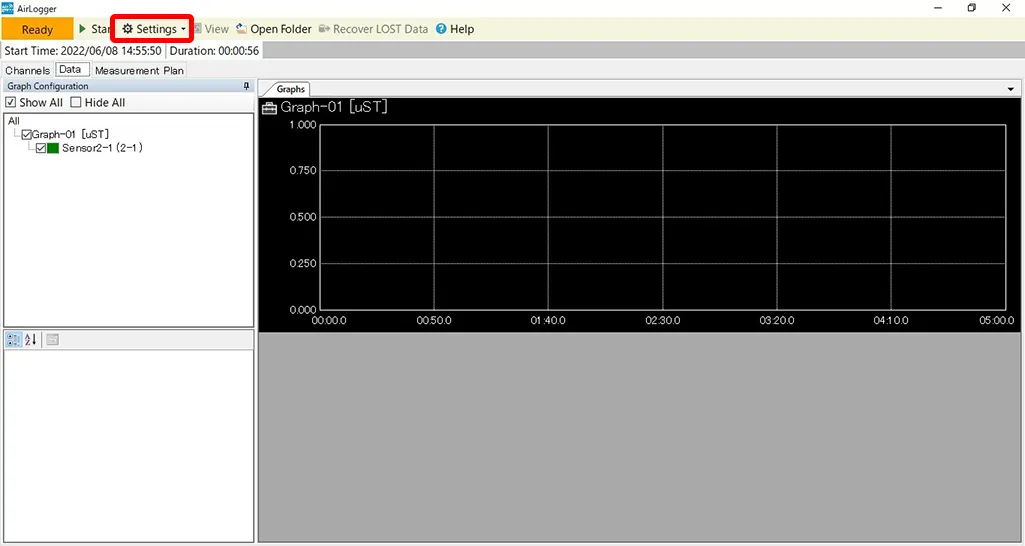 AirLogger WM2000標準ソフト HOME画面