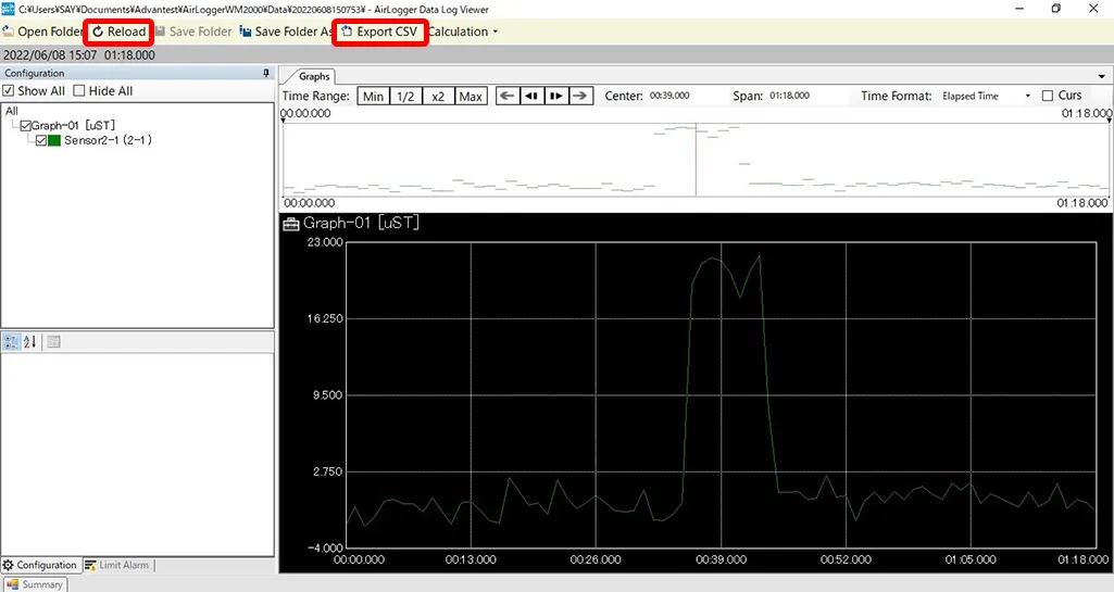 AirLogger WM2000標準ソフト 計測画面