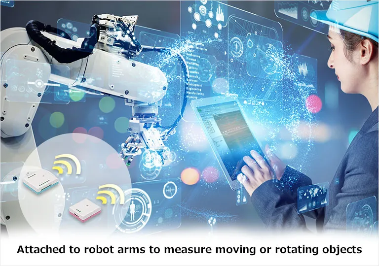 Attached to robot arms to measure moving or rotating objects